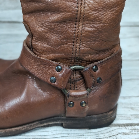 Frye Phillip Harness Boots Cognac Leather Women Size 9 - Picture 14 of 16